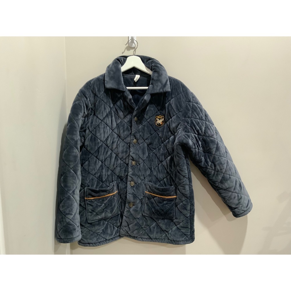 Vintage Quilted Women's Jacket Royal Emblem Orange Trim Blue Unisex XXL